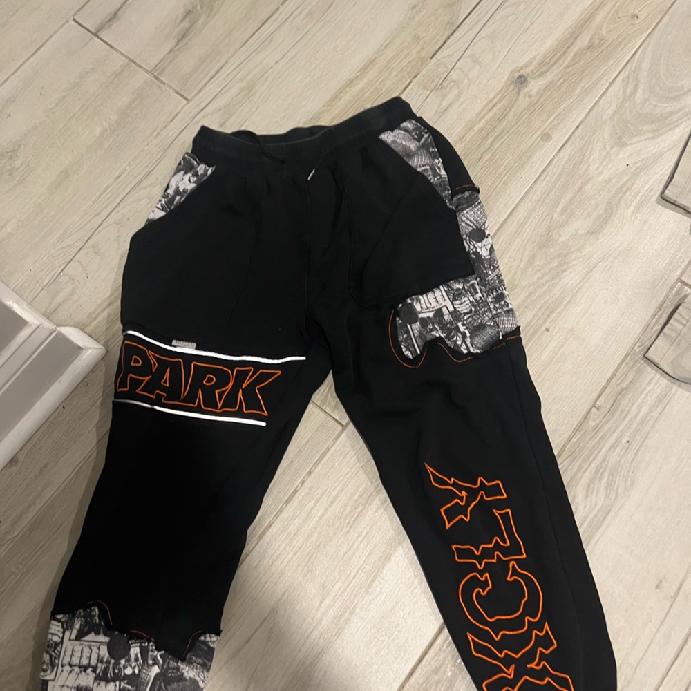 Black and Orange Graphic Sweatpants